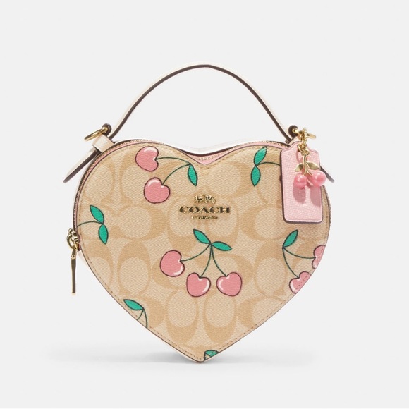 NWT Coach Heart Crossbody In Signature Canvas With Heart Cherry Print - Picture 8 of 13